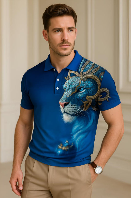3d Lion Print Men's Polo Shirt