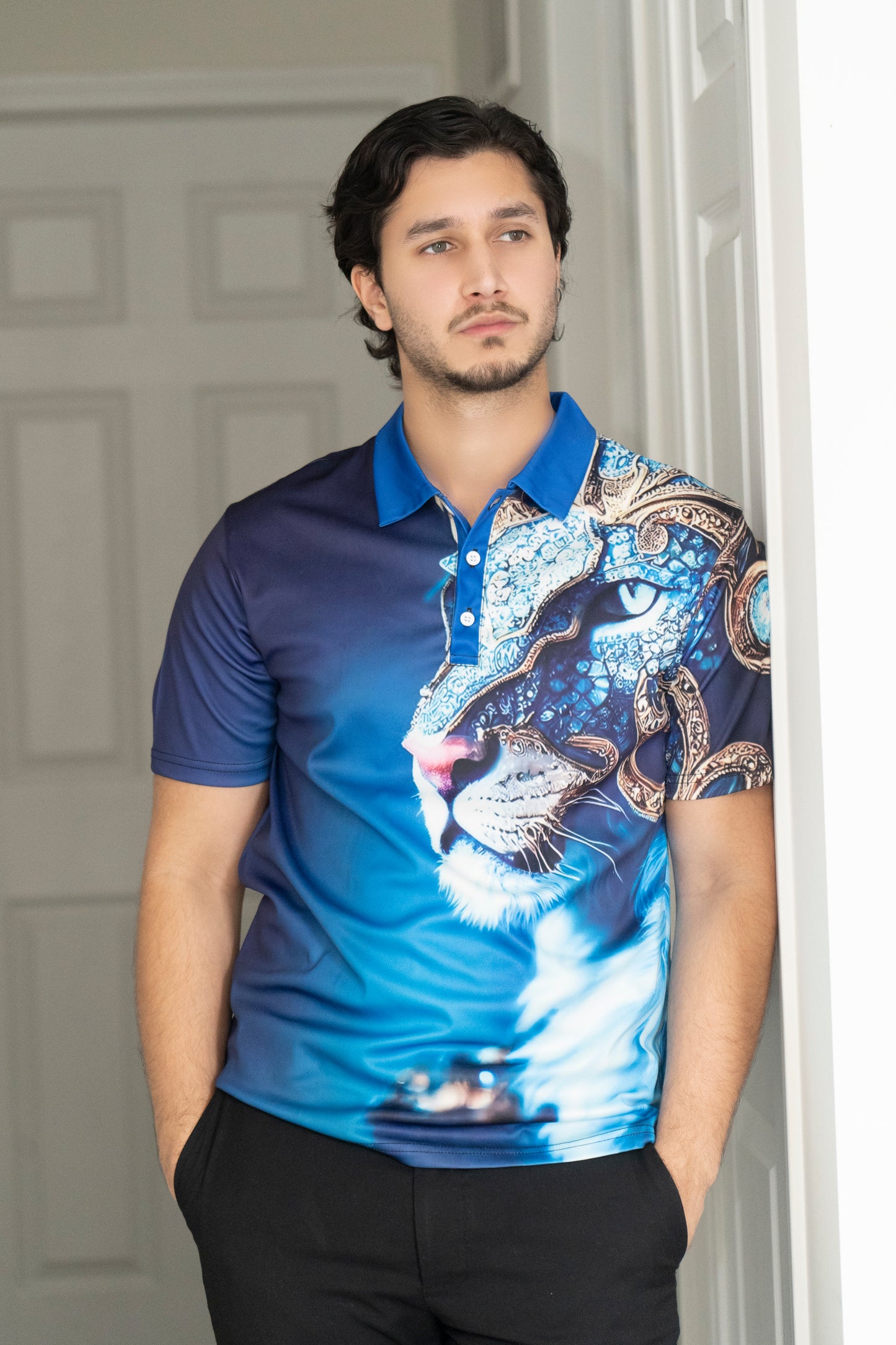 3d Lion Print Men's Polo Shirt