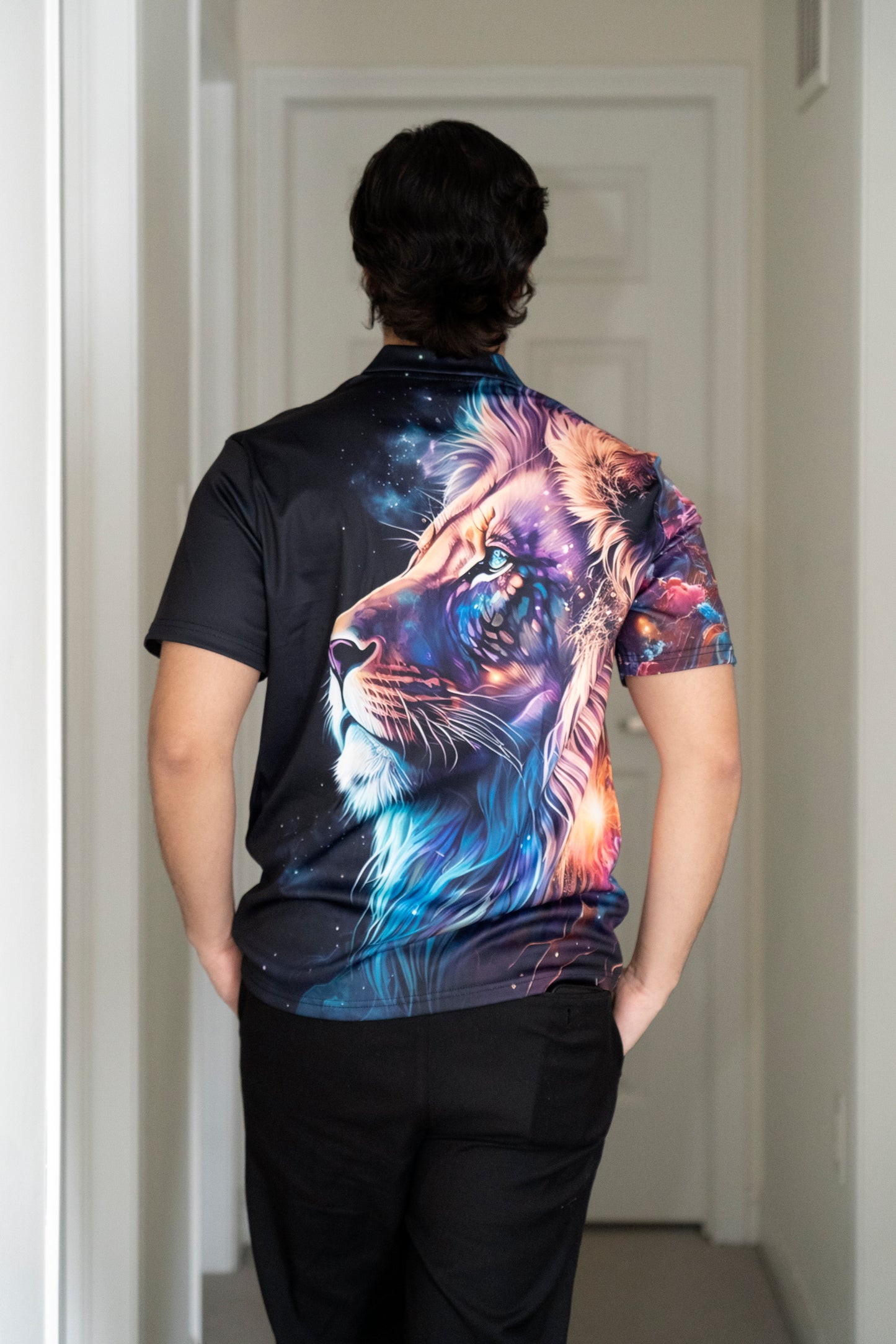 3d Multicolor Lion Print Men's Polo Shirt