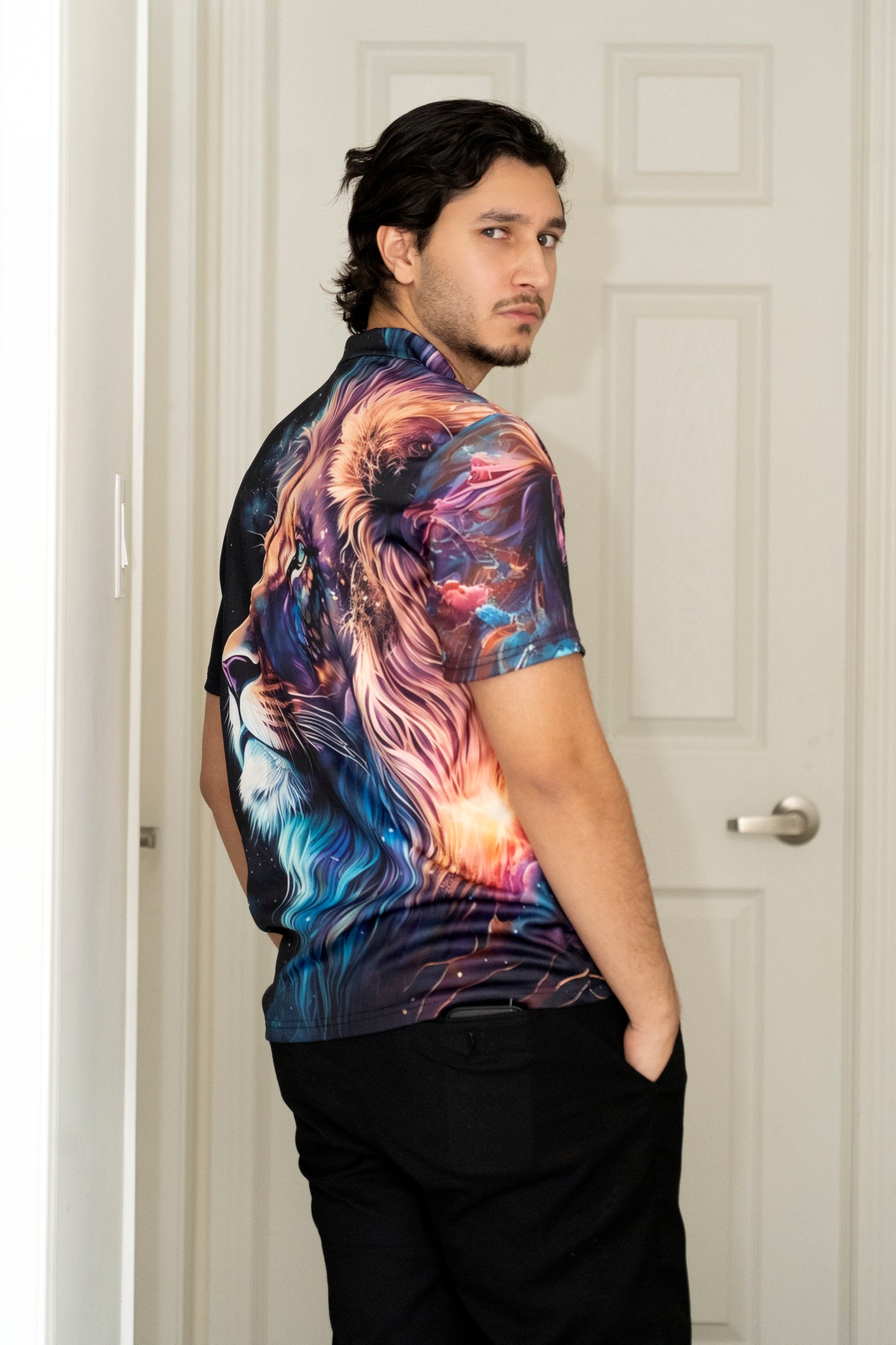 3d Multicolor Lion Print Men's Polo Shirt