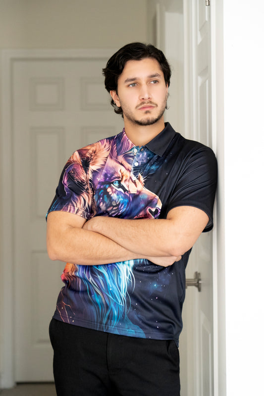 3d Multicolor Lion Print Men's Polo Shirt