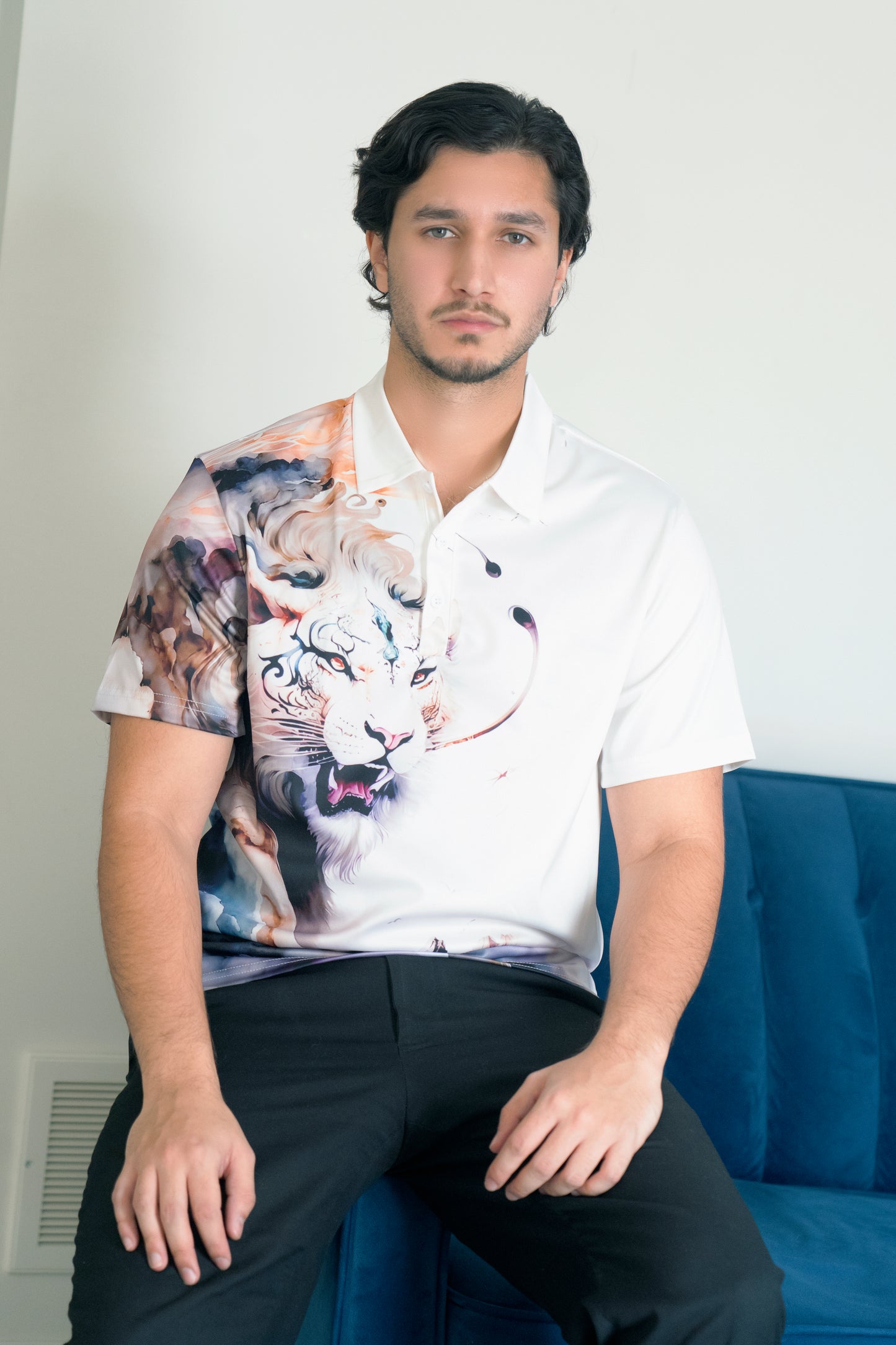 3d White Lion Print Men's Polo Shirt