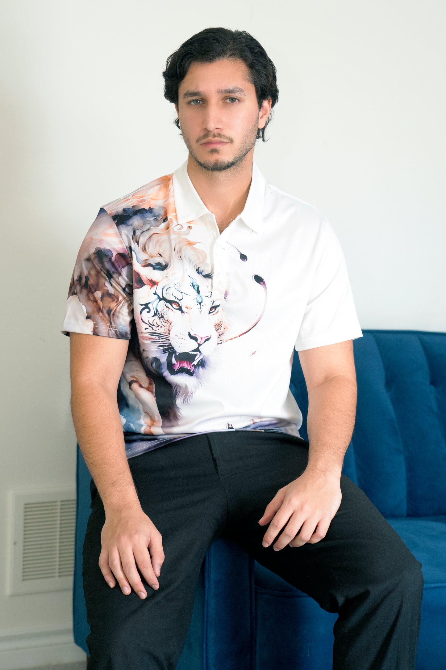 3d White Lion Print Men's Polo Shirt