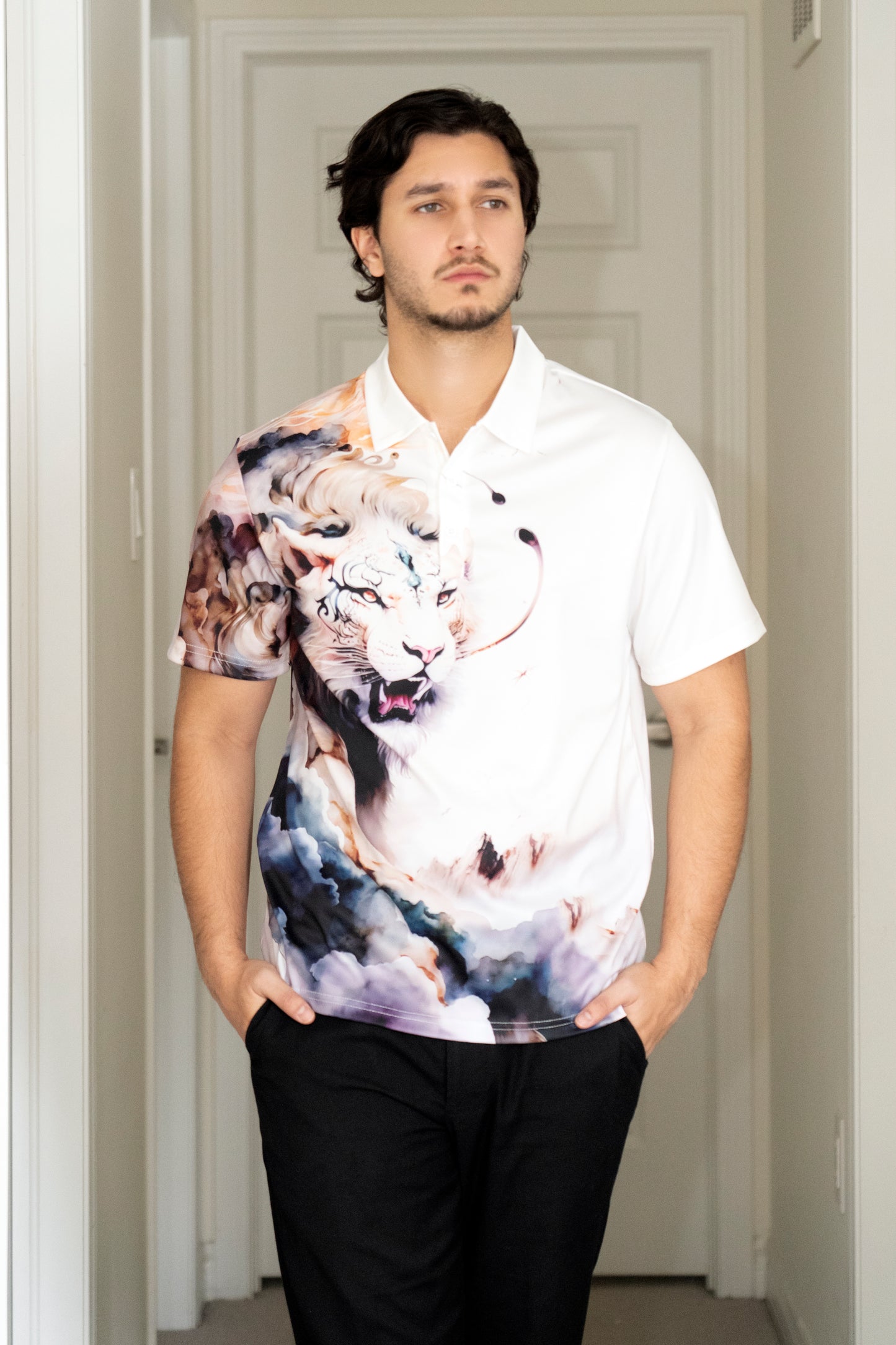 3d White Lion Print Men's Polo Shirt