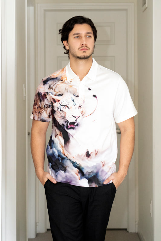 3d White Lion Print Men's Polo Shirt