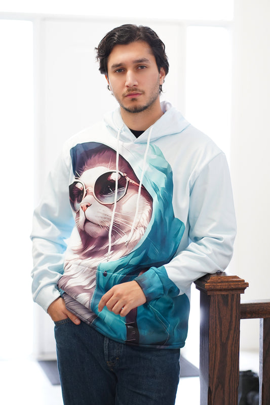 Unisex Pullover oversize 3d Cat Print Hoodie - Light Blue
