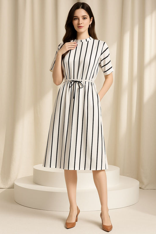 Women's Summer Striped Midi-Dress White
