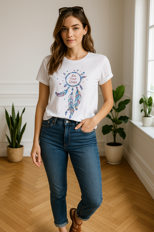 Short sleeve 'Live Your Dream' Dreamcatcher O-neck Tee