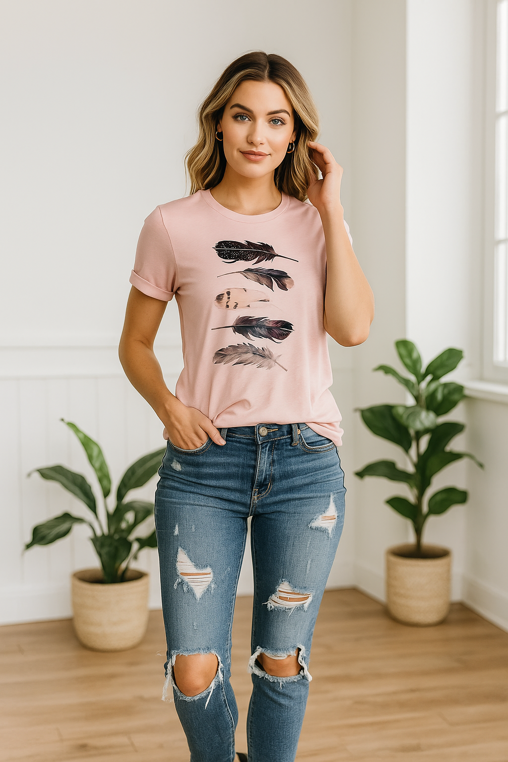 Short-Sleeve Feather T-shirts for Women